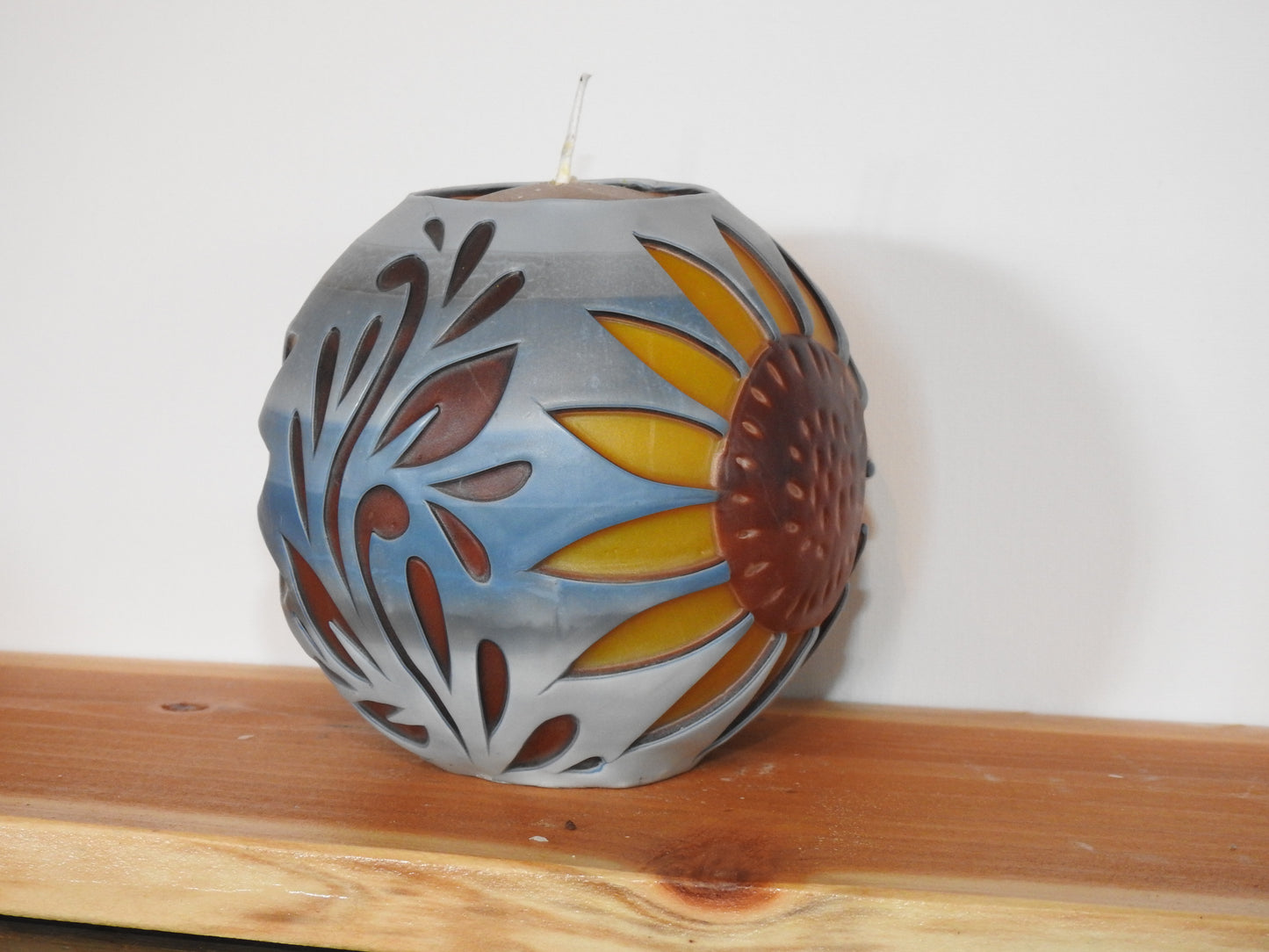 hand carved sunflower candle