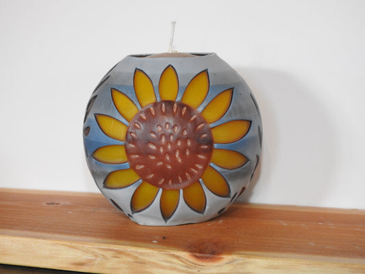 hand carved sunflower candle